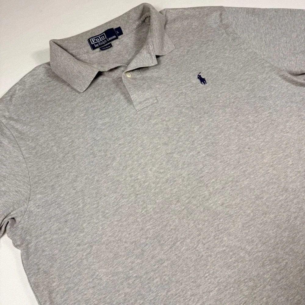 Polo Ralph Lauren Shirt L Gray Short Sleeve Cotton Classic‎ Fit Pony Logo SOFT